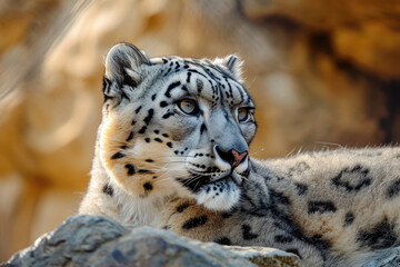 Portrait of a majestic snowleopard in his natural habitat