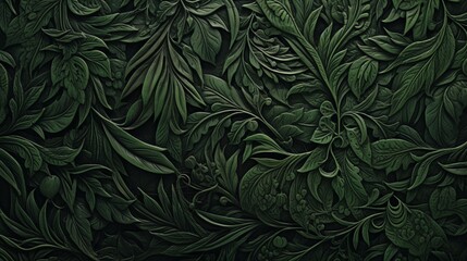 An intricately textured green background, reminiscent of a dense forest floor, creating a harmonious and soothing visual experience.