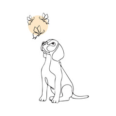 dog with butterfly one line art illustration, continuous one line art, dog line art, butterfly line art, vector, art, logo, colorful, cute 