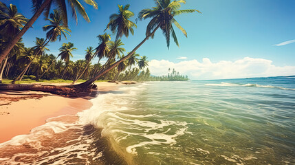 Tropical bliss on a paradise islands palm fringed beach.