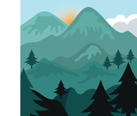 Hilly mountain landscape vector illustration.