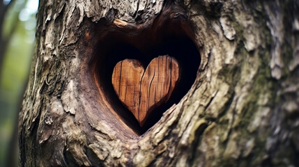 A heart carved into a tree trunk with a hole in the middle of the heart that is carved into the...