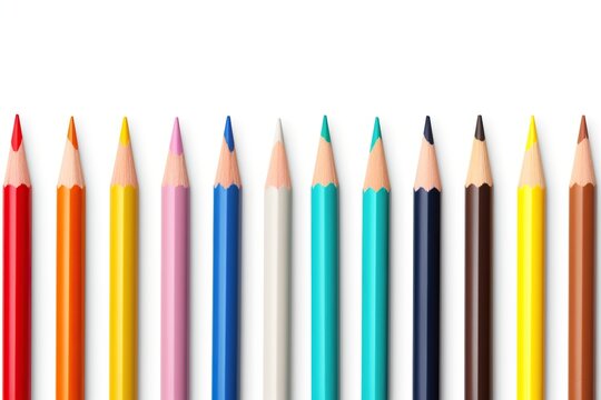 Colorful pencils in a row on white background