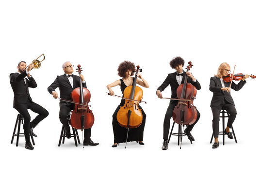 Men and women playing music instruments