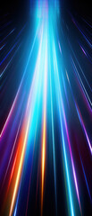 Fototapeta premium Futuristic tunnel illuminated by vibrant LED lights and laser beams, showcasing movement and technology.