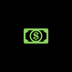 Money icon. Dollar Money icon isolated on black background