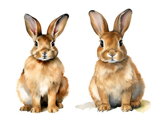 Rabbit, watercolor clipart illustration with isolated background.