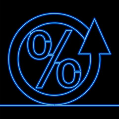 Percentage with arrow up Banking, credit, interest rate icon neon concept