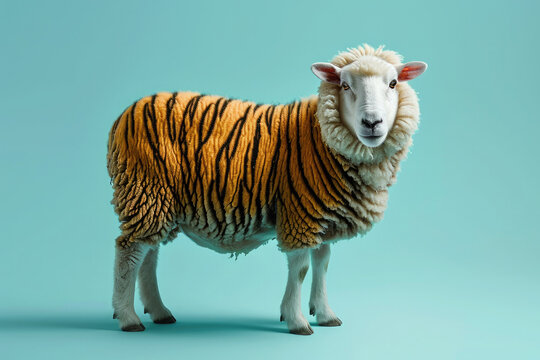 Sheep with tiger stripes. AI generative art