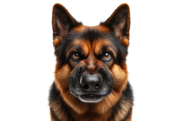 Fototapeta premium Angry disgruntled German Shepherd dog Isolated on white background. ai generative