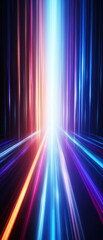 Futuristic neon tunnel with glowing blue and pink lights, creating a sense of high-speed motion and...