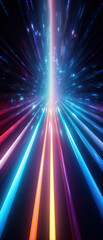 Futuristic neon tunnel with glowing blue and pink lights, creating a sense of high-speed motion and...