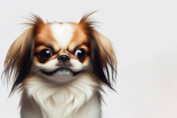 Japanese Chin dog with strange facial expressions Isolated on white background. ai generative