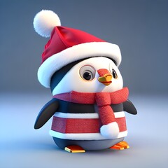 3D illustration of a cute penguin cat character holding a gift box