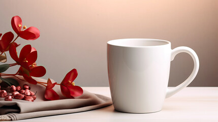 Obraz na płótnie Canvas Valentine's day mockup with a cup and red flowers