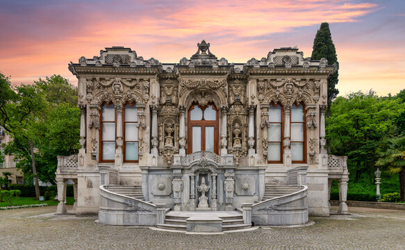 Sunset shot of Ihlamur Pavilion, or Ihlamur Kasri, a former imperial Ottoman summer pavilion constructed during the reign of Sultan Abdulmecid I, located in Nisantasi district, Istanbul, Turkey