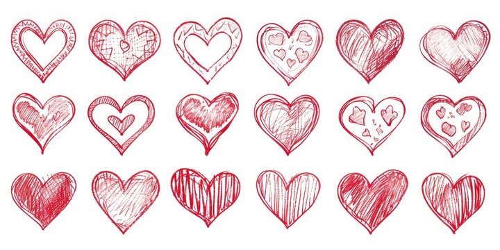 Red heart hand drawn. Icon cute doodle love