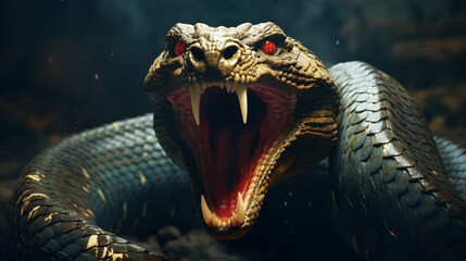 A large snake with its mouth open and its tongue