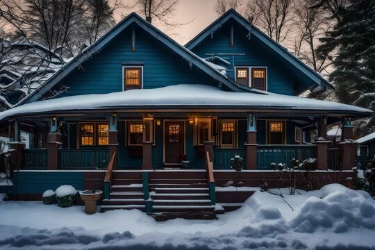 Freshly Painted house in the snow.