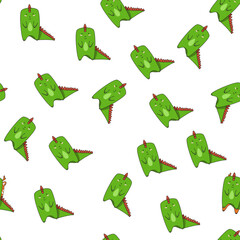 Seamless pattern with different animals green dragon. Animal cartoon character design. Vector Illustration.