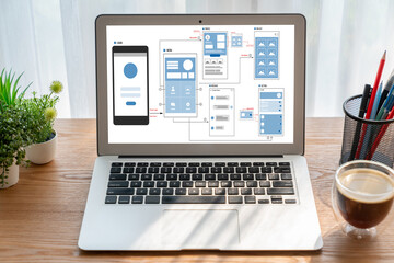 UX UI design process for modish mobile application and website . Creative prototype of wireframe...