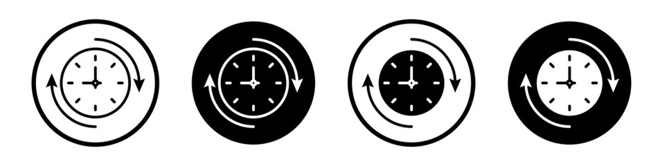 Change or update the date icon set. renew and remake clock vector symbol in a black filled and outlined style. Timely update and change sign.