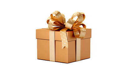 A Golden Christmas gift box isolated on transparent background