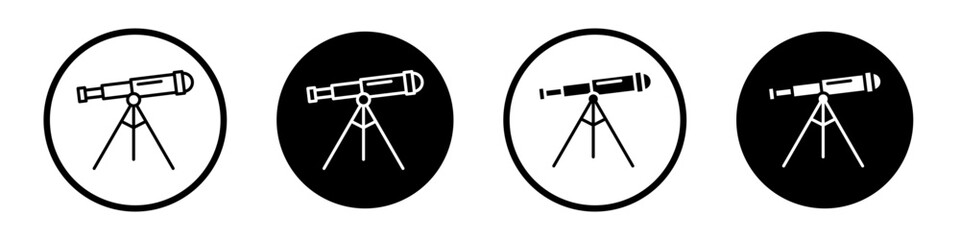 Telescope icon set. Observatory stargazing planetarium scope vector symbol in a black filled and outlined style. Astronomy monocular telescope sign. - obrazy, fototapety, plakaty