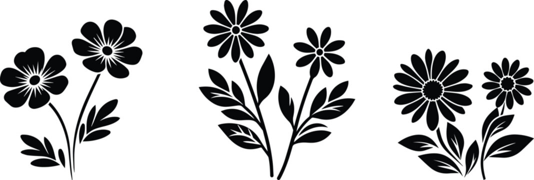 black and white silhouettes of flowers set