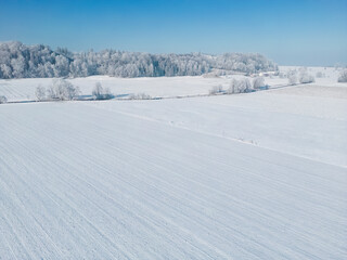 Fototapeta na wymiar Aerial view of a frozen winter wonderland in southern Bavaria, Germany