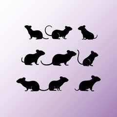Rat and mouse silhouette. Rat and mouse set collection and vector illustration
