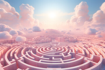 Fototapeta na wymiar Surrealism. pink maze in pink clouds. shapes and circles. soothing rhythms