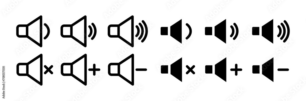 Wall mural speaker volume line icon set. mute and silent audio broadcast noise vector symbol in black and blue 