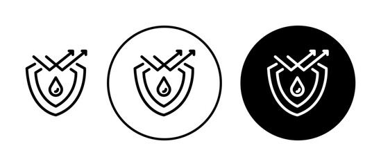 Waterproof Protection line icon set. Water proof and resistant shield vector symbol in black and blue color. - obrazy, fototapety, plakaty