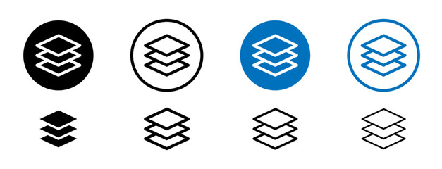 Three Layer line icon set. Floor level and paper stack vector symbol in black and blue color. - obrazy, fototapety, plakaty