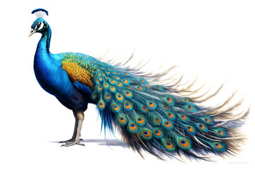 Fototapeta premium peacock isolated on white background - Generative AI