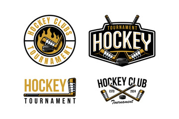 hockey logo label and emblem set collections with crest stick and puck vector for hockey tournament
