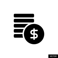Coins stack, Revenue, Money vector icon in glyph style design for website, app, UI, isolated on white background. Vector illustration.