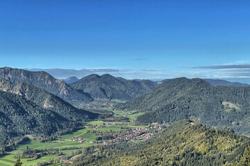 Alpen Panorama mit Blick ins Leitzachtal, Mangfallgebirge, Bayern, Deutschland - obrazy, fototapety, plakaty