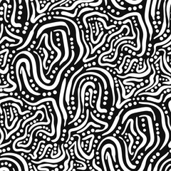 Obraz premium vector white freeform line and dot seamless pattern on black.