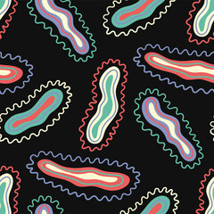 vector modern colorful ameba bacteria seamless pattern on black.