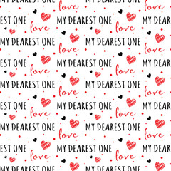 Love Seamless Pattern digital paper - Red black lettering typography- heart doodle vector illustration background - Love wrapping paper - wedding dating anniversary wallpaper