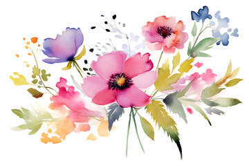watercolor illustration of flowers isolated - obrazy, fototapety, plakaty