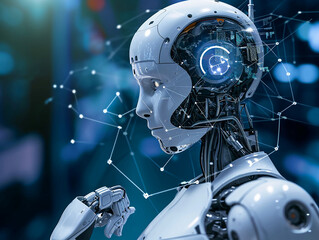 Artificial intelligence digital technology concept. Robot with hologram brain and big data analytics, AI, brain, future, technology, concept, business, robot, digital, human, 