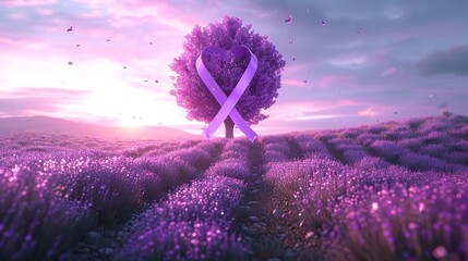 Lavender Purple Ribbon Represents Cancer Awareness