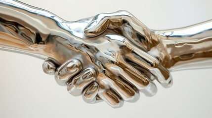 two metallic silver hands handshaking, agreement style