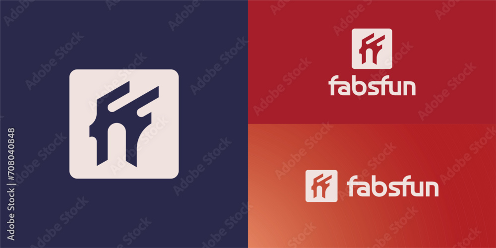 Poster abstract initial letter f or ff logo in white color presented in multi-color background and various 