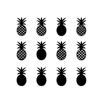 collection of pineapple fruits silhouettes on a white background. Pineapple icon and vector illustration