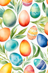 Fototapeta na wymiar Cute watercolor Easter eggs with flowers seamless pattern.