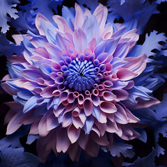 blue and pink dahlia flower